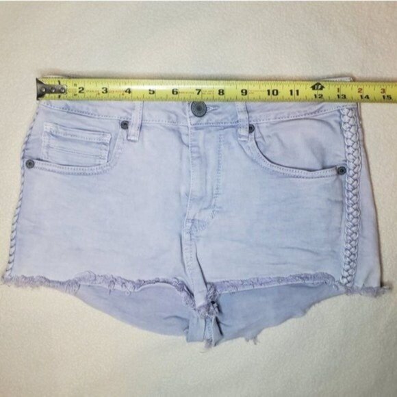 Kendall & Kylie Womens Denim Shorts SZ Jr. 5 High Rise Lavender Braided Raw Hem - Picture 5 of 7